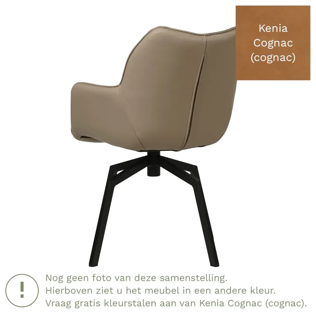 afbeelding van Leren draaibare eetkamerstoel Magic - Kenia Cognac (cognac) - Spinpoot staal vierkant zwart
