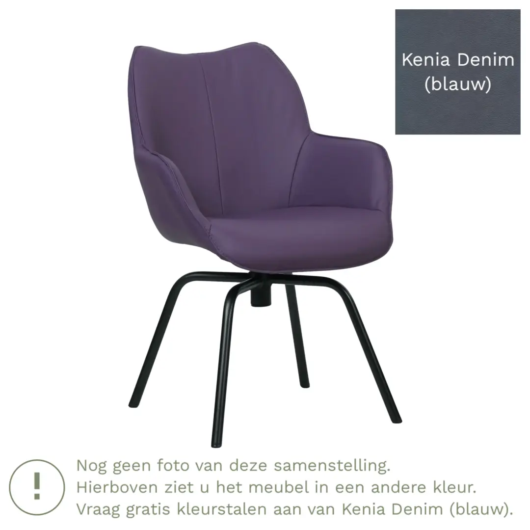 afbeelding van Leren draaibare eetkamerstoel Magic - Kenia Denim (blauw) - Spinpoot staal rond zwart