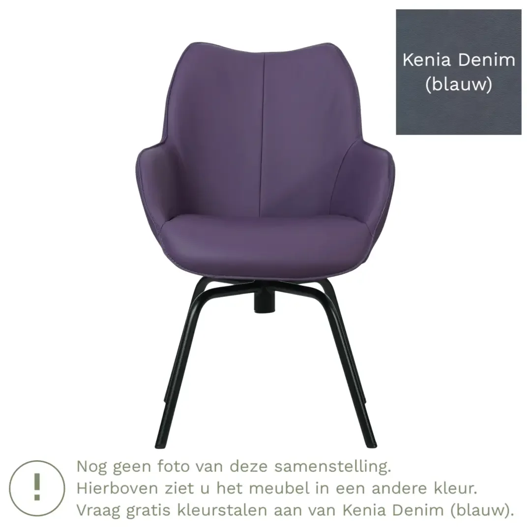 afbeelding van Leren draaibare eetkamerstoel Magic - Kenia Denim (blauw) - Spinpoot staal rond zwart