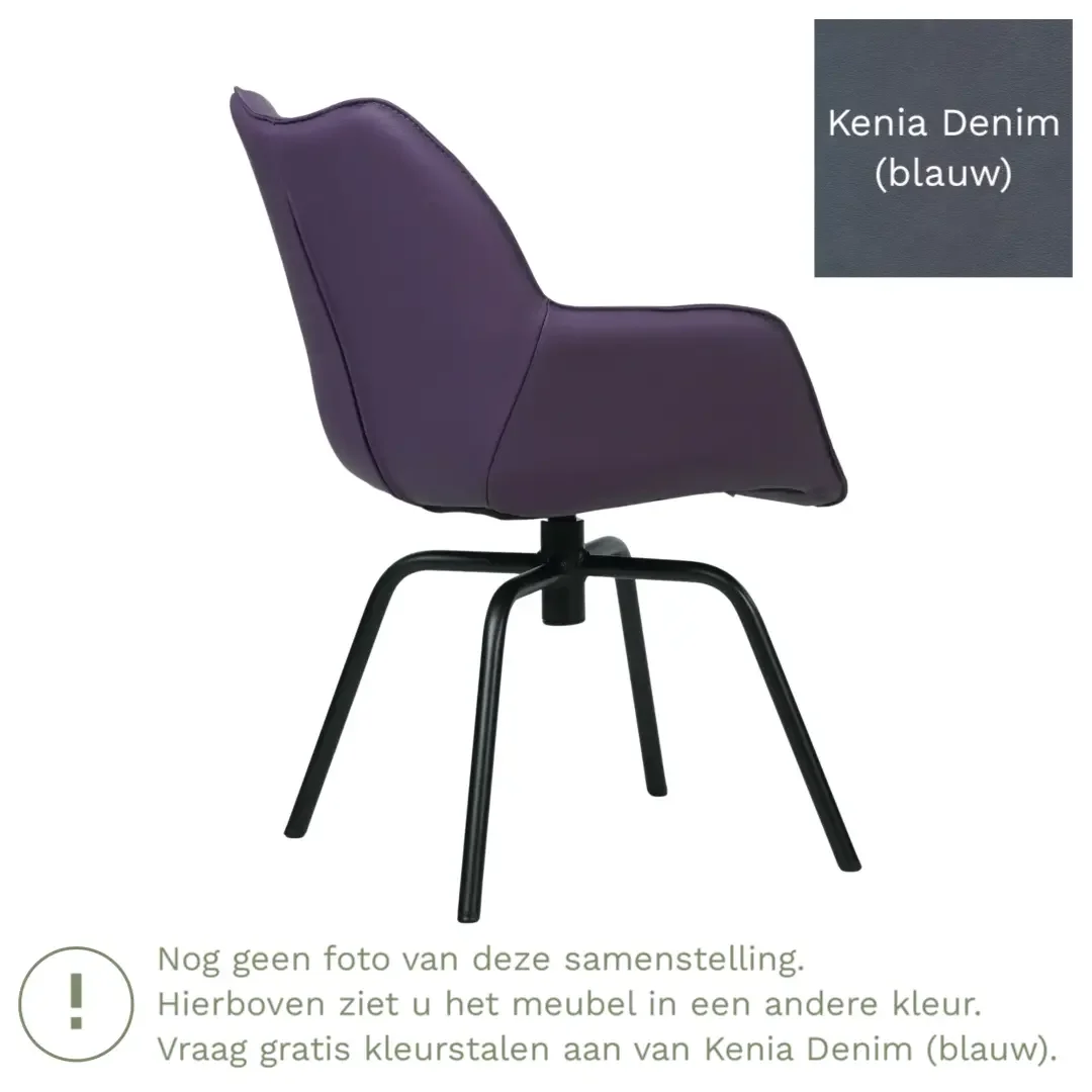 afbeelding van Leren draaibare eetkamerstoel Magic - Kenia Denim (blauw) - Spinpoot staal rond zwart