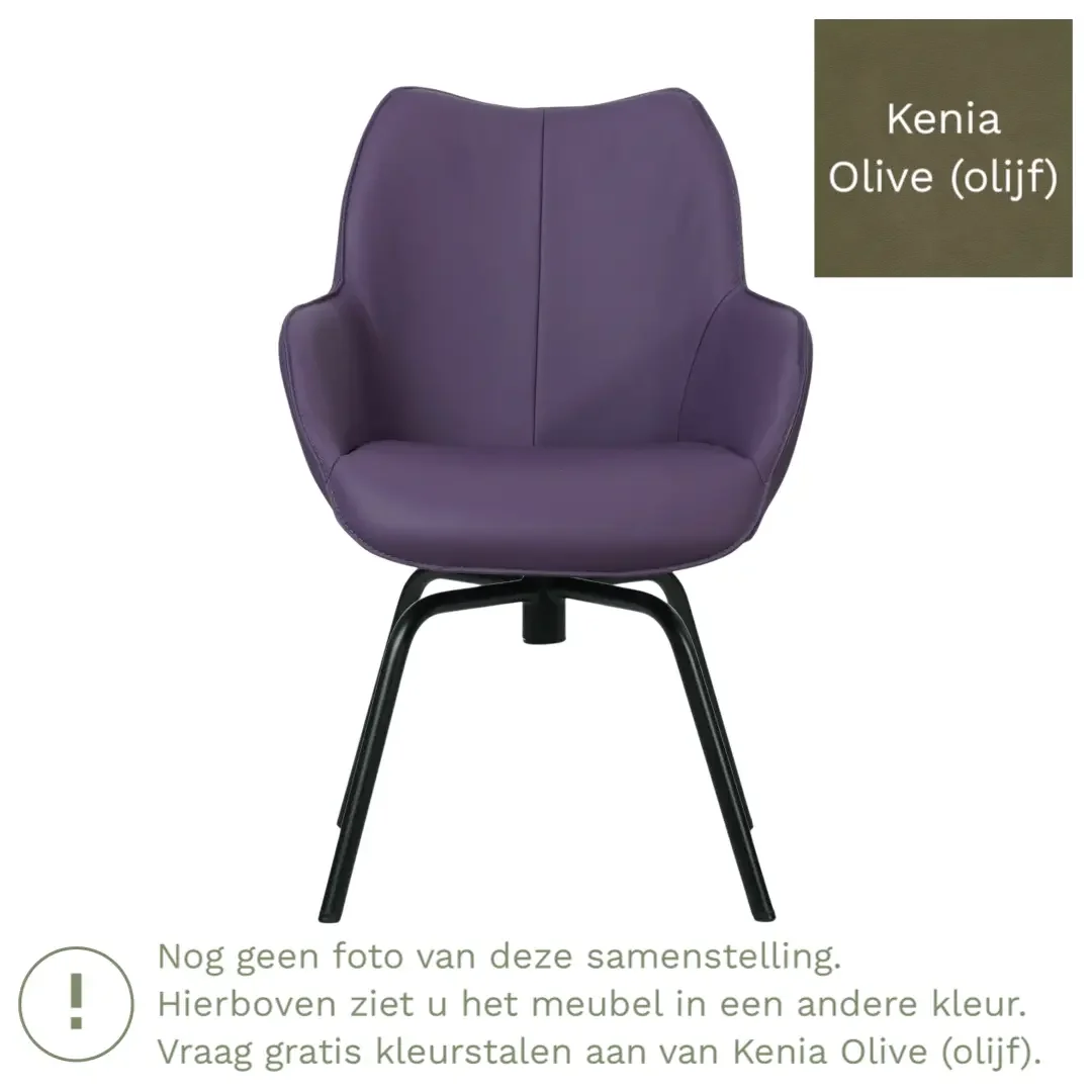 afbeelding van Leren draaibare eetkamerstoel Magic - Kenia Olive (olijf) - Spinpoot staal rond zwart