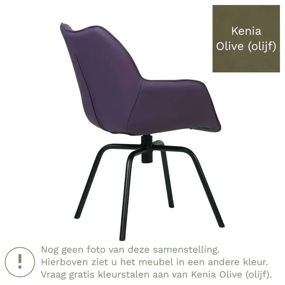 afbeelding van Leren draaibare eetkamerstoel Magic - Kenia Olive (olijf) - Spinpoot staal rond zwart