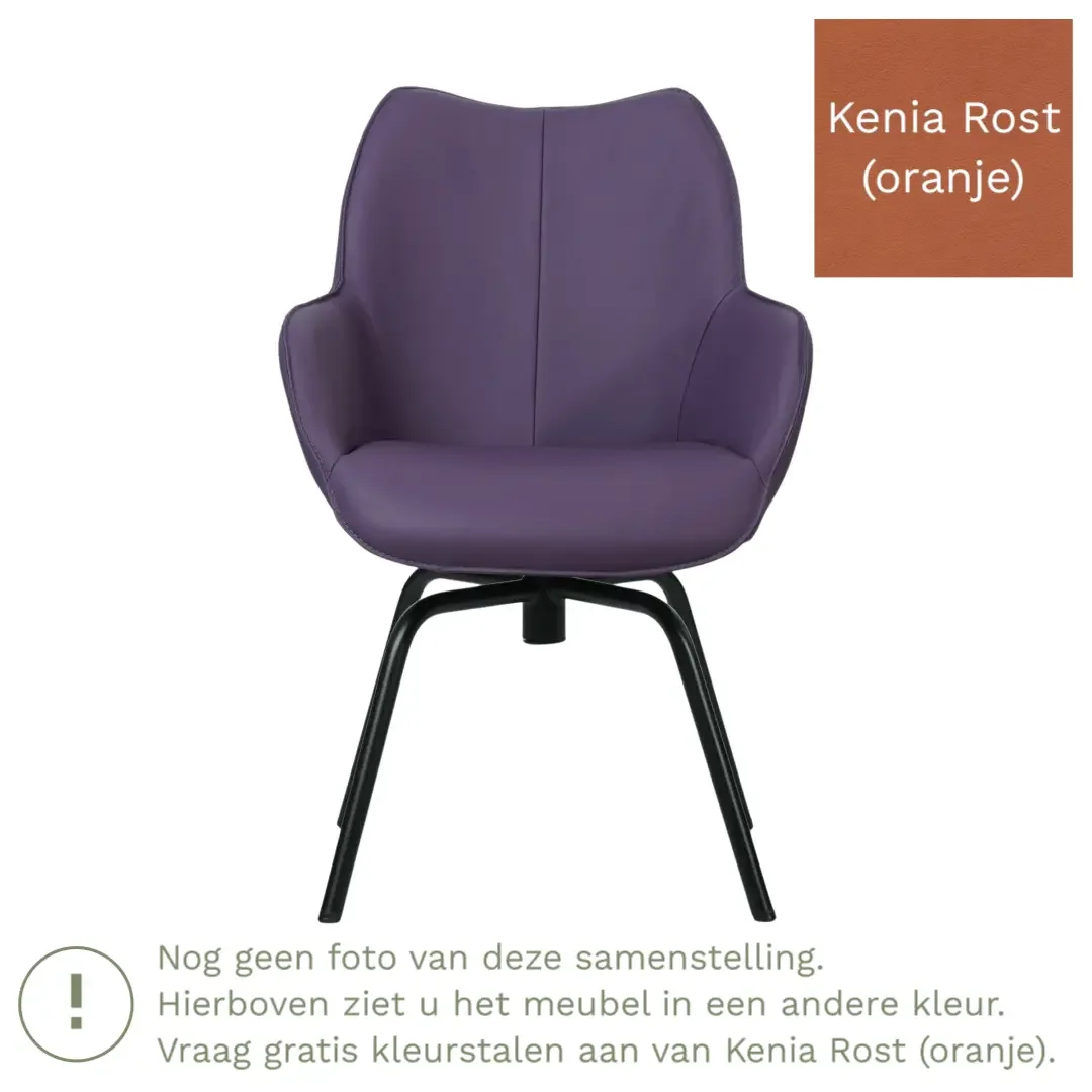 afbeelding van Leren draaibare eetkamerstoel Magic - Kenia Rost (oranje) - Spinpoot staal rond zwart