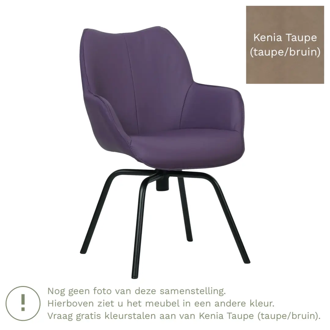 afbeelding van Leren draaibare eetkamerstoel Magic - Kenia Taupe (taupe/bruin) - Spinpoot staal rond zwart