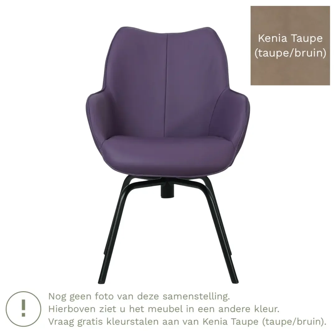 afbeelding van Leren draaibare eetkamerstoel Magic - Kenia Taupe (taupe/bruin) - Spinpoot staal rond zwart