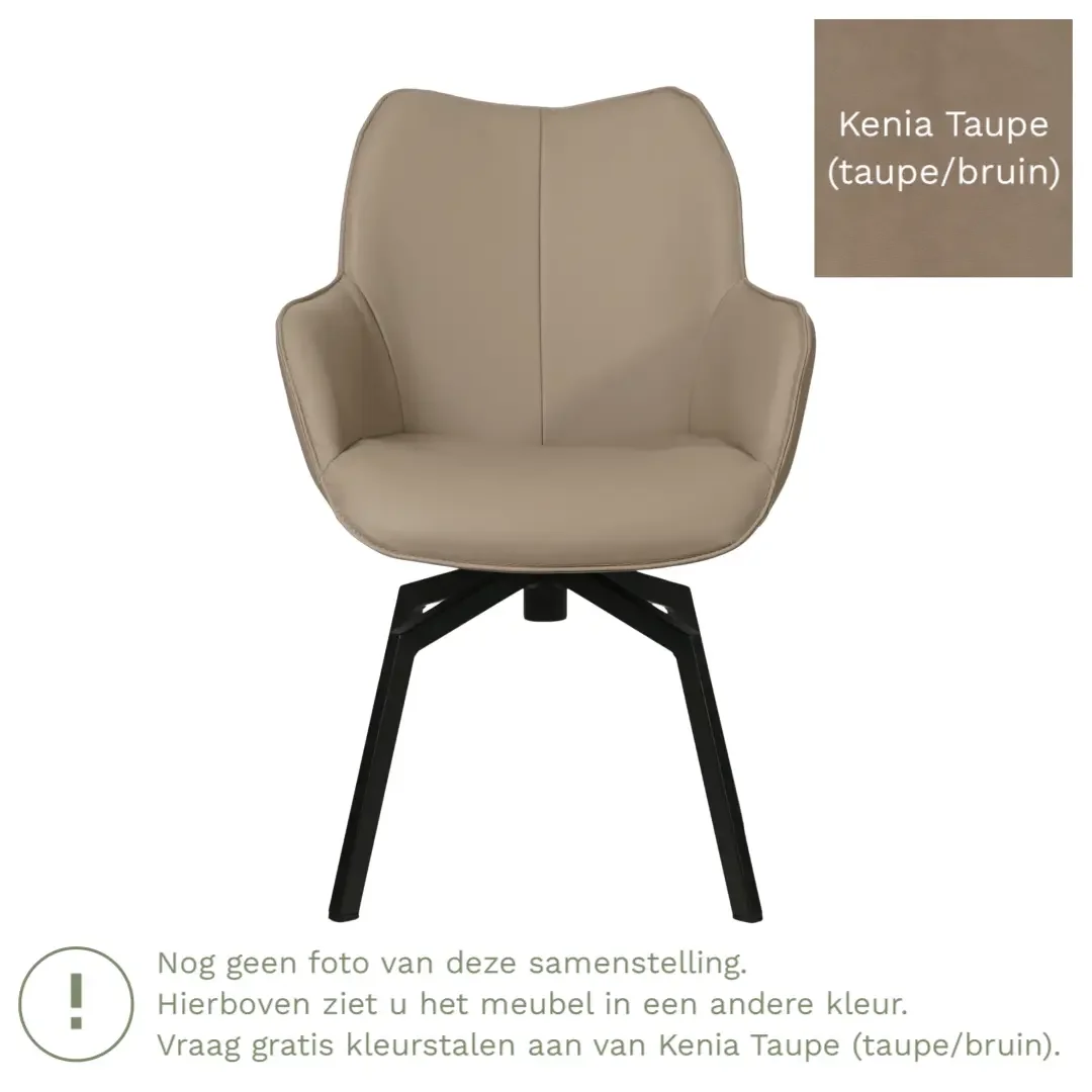 afbeelding van Leren draaibare eetkamerstoel Magic - Kenia Taupe (taupe/bruin) - Spinpoot staal vierkant zwart