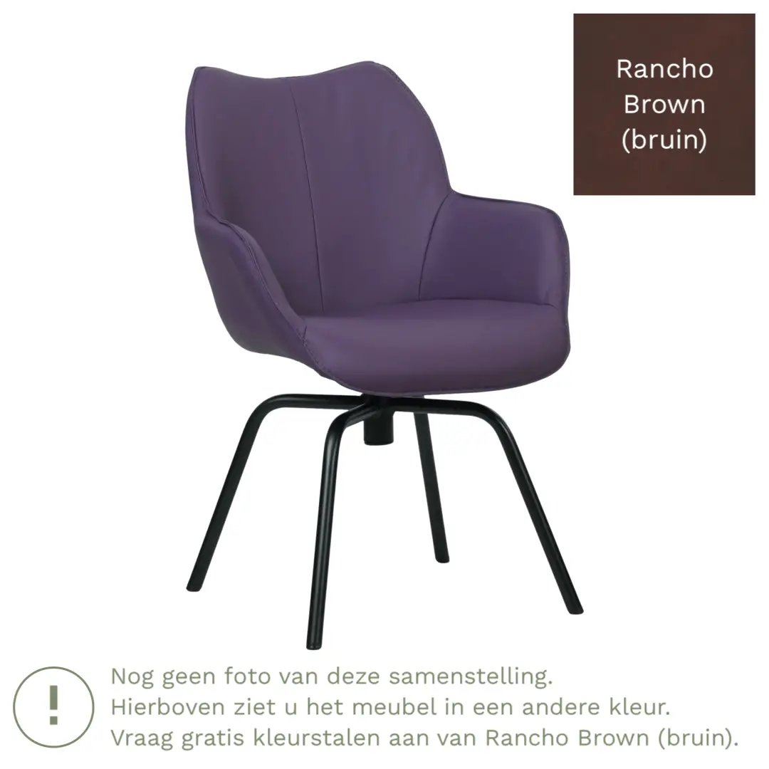 afbeelding van Leren draaibare eetkamerstoel Magic - Rancho Brown (bruin) - Spinpoot staal rond zwart