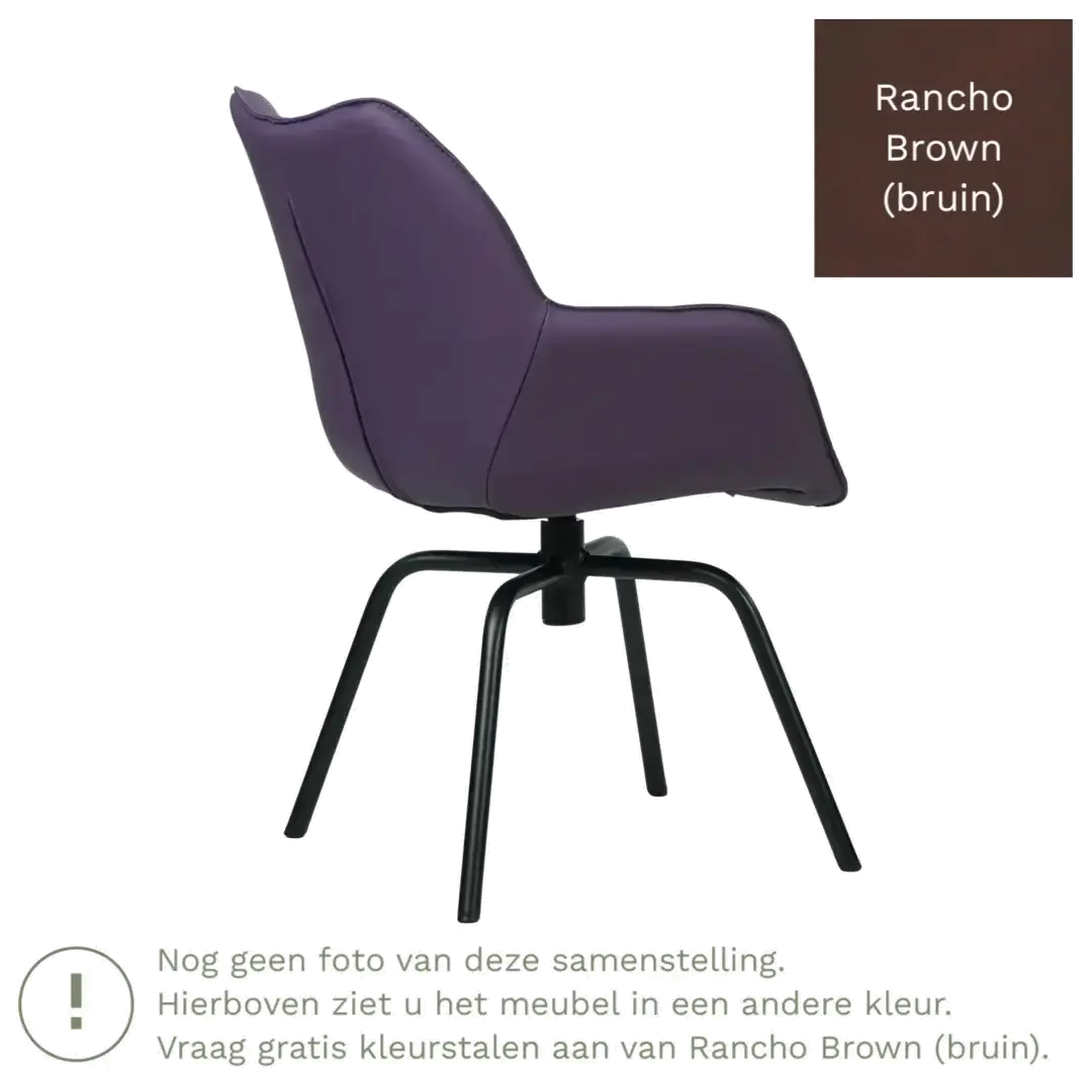 afbeelding van Leren draaibare eetkamerstoel Magic - Rancho Brown (bruin) - Spinpoot staal rond zwart