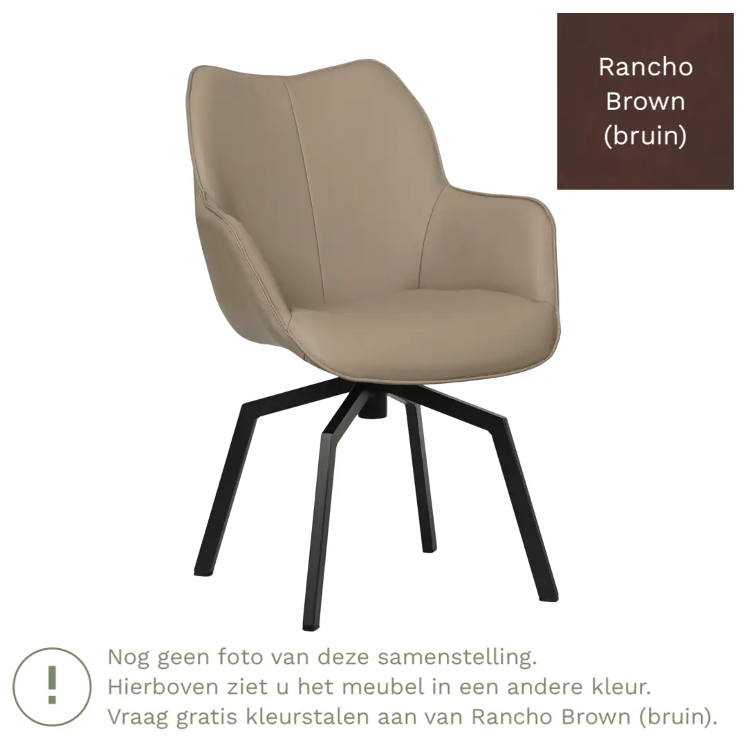 afbeelding van Leren draaibare eetkamerstoel Magic - Rancho Brown (bruin) - Spinpoot staal vierkant zwart
