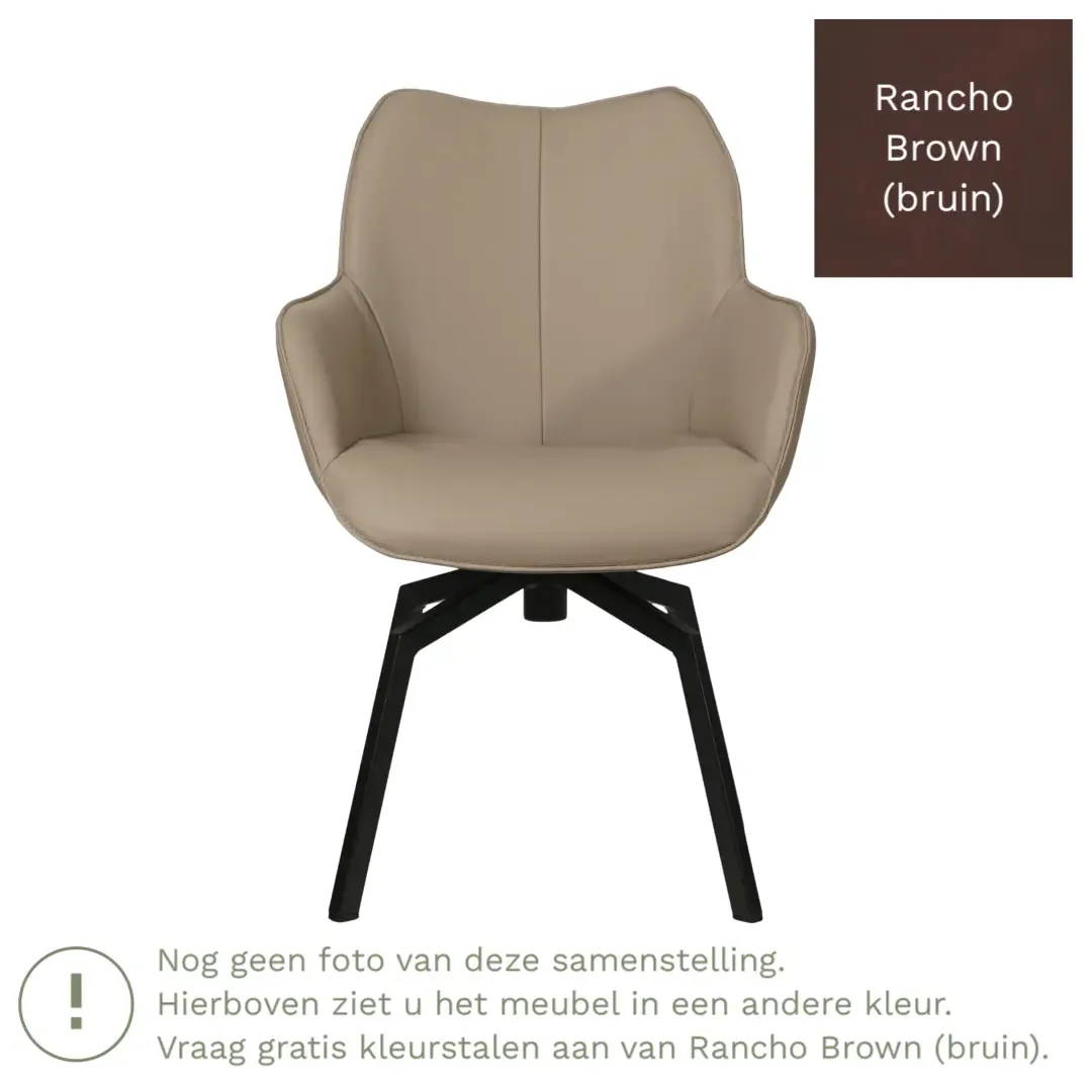 afbeelding van Leren draaibare eetkamerstoel Magic - Rancho Brown (bruin) - Spinpoot staal vierkant zwart