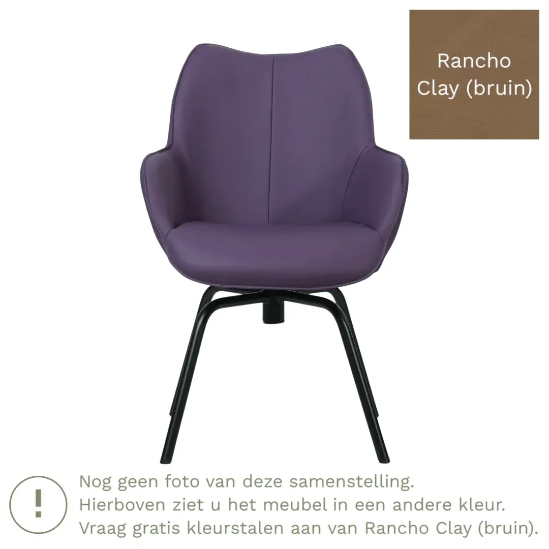 afbeelding van Leren draaibare eetkamerstoel Magic - Rancho Clay (bruin) - Spinpoot staal rond zwart