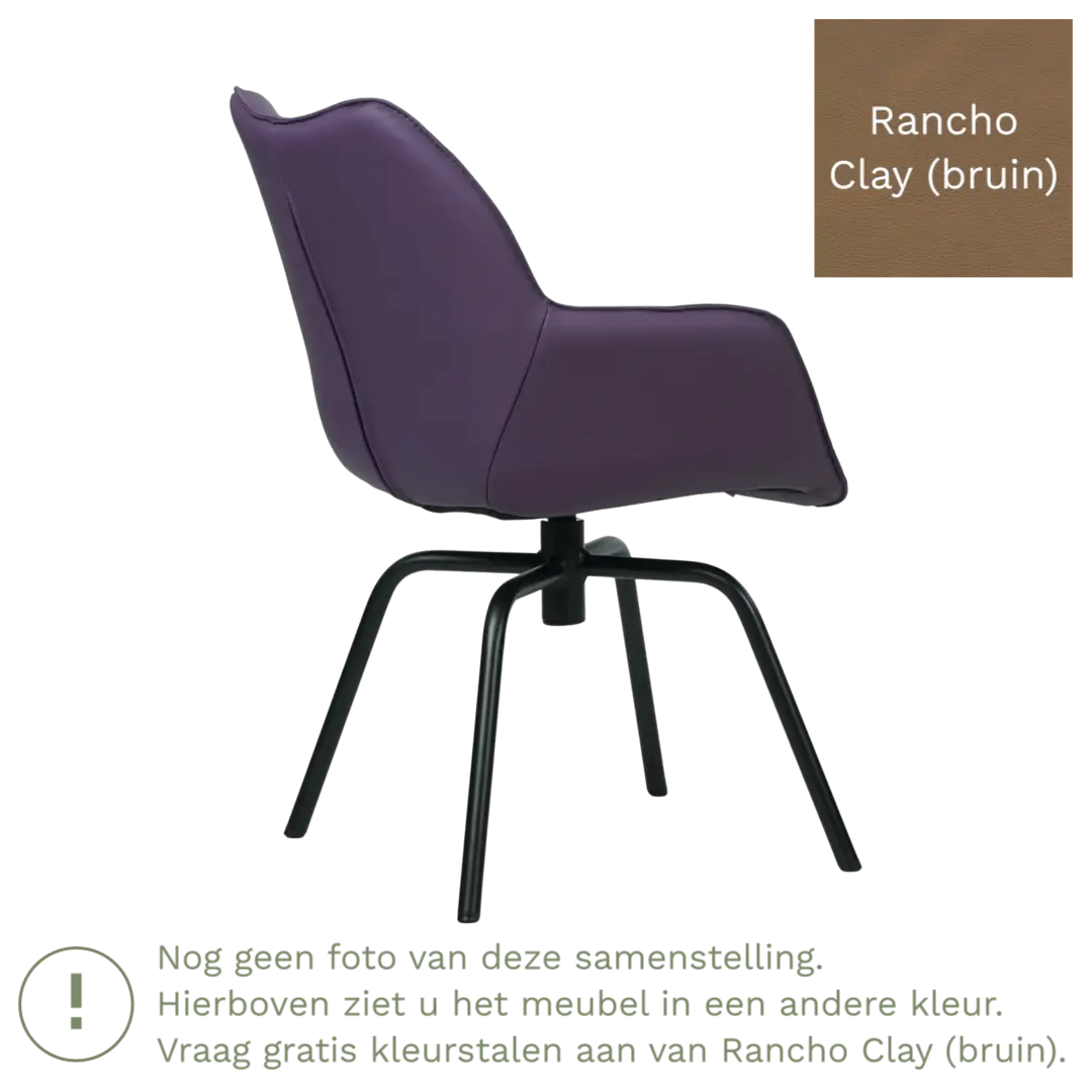afbeelding van Leren draaibare eetkamerstoel Magic - Rancho Clay (bruin) - Spinpoot staal rond zwart