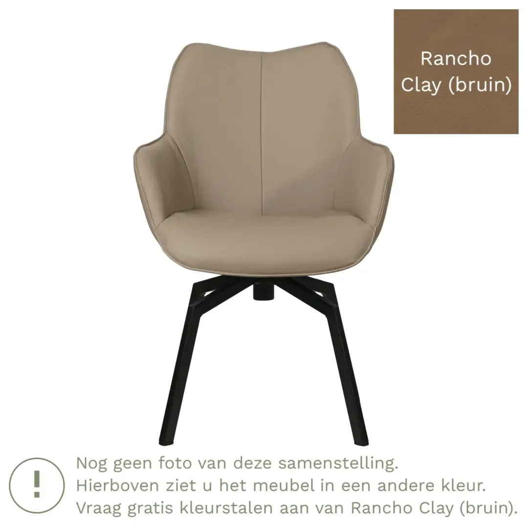 afbeelding van Leren draaibare eetkamerstoel Magic - Rancho Clay (bruin) - Spinpoot staal vierkant zwart