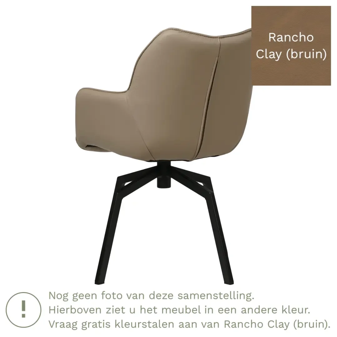 afbeelding van Leren draaibare eetkamerstoel Magic - Rancho Clay (bruin) - Spinpoot staal vierkant zwart