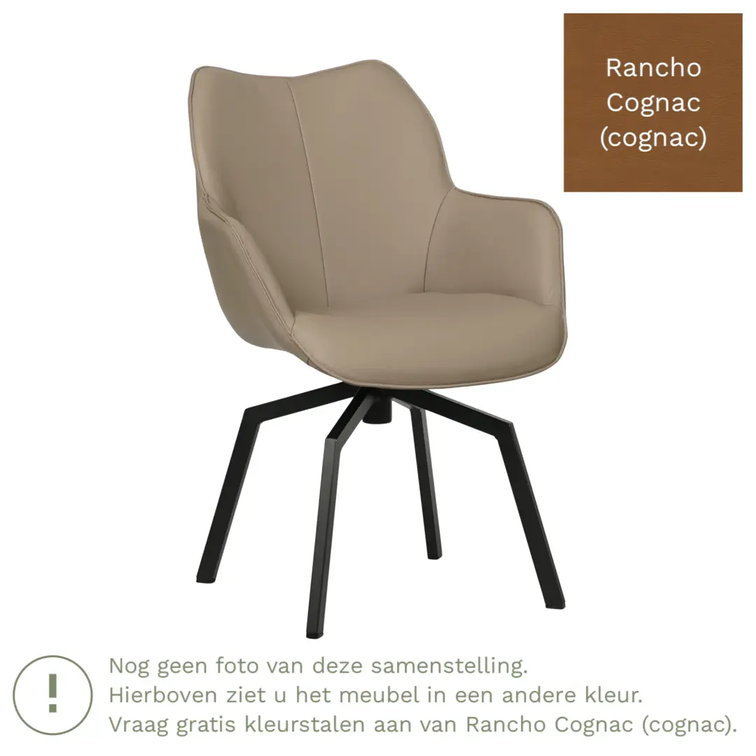 afbeelding van Leren draaibare eetkamerstoel Magic - Rancho Cognac (cognac) - Spinpoot staal vierkant zwart