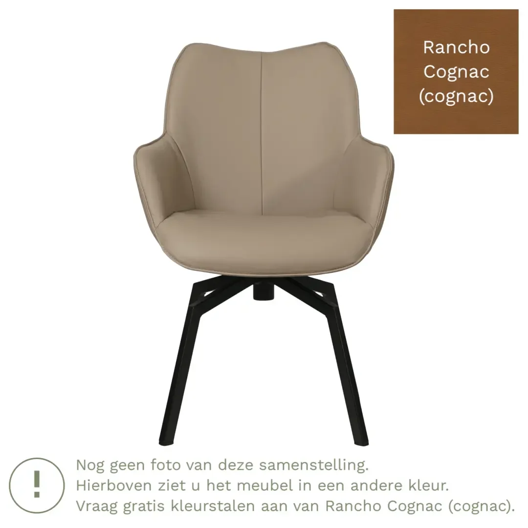 afbeelding van Leren draaibare eetkamerstoel Magic - Rancho Cognac (cognac) - Spinpoot staal vierkant zwart