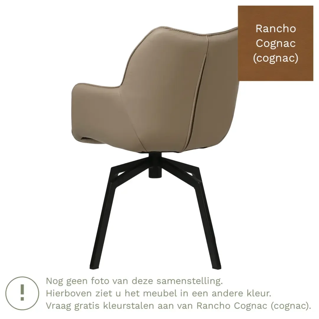 afbeelding van Leren draaibare eetkamerstoel Magic - Rancho Cognac (cognac) - Spinpoot staal vierkant zwart