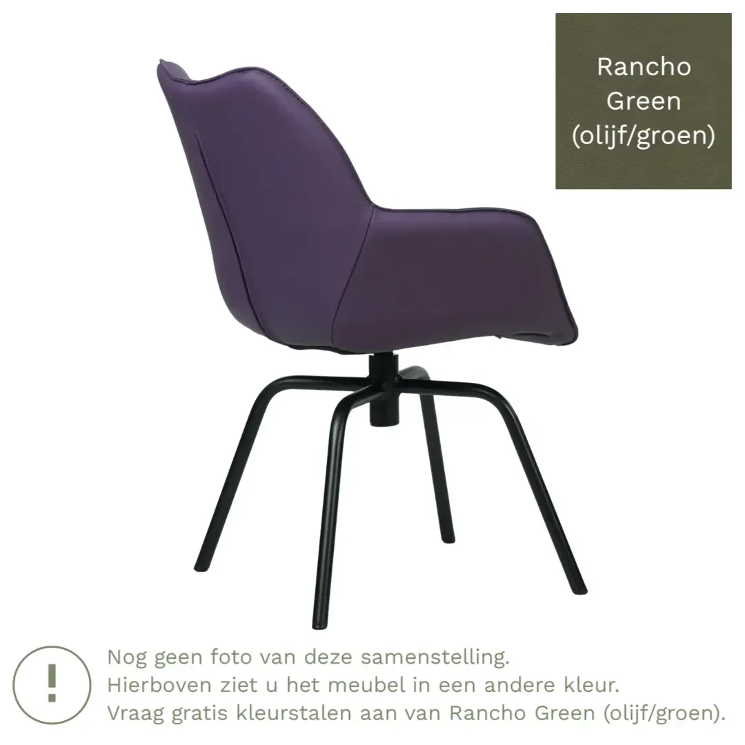 afbeelding van Leren draaibare eetkamerstoel Magic - Rancho Green (olijf/groen) - Spinpoot staal rond zwart