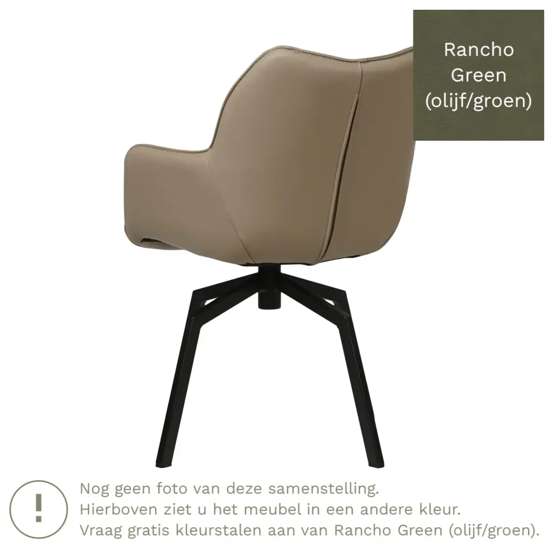 afbeelding van Leren draaibare eetkamerstoel Magic - Rancho Green (olijf/groen) - Spinpoot staal vierkant zwart