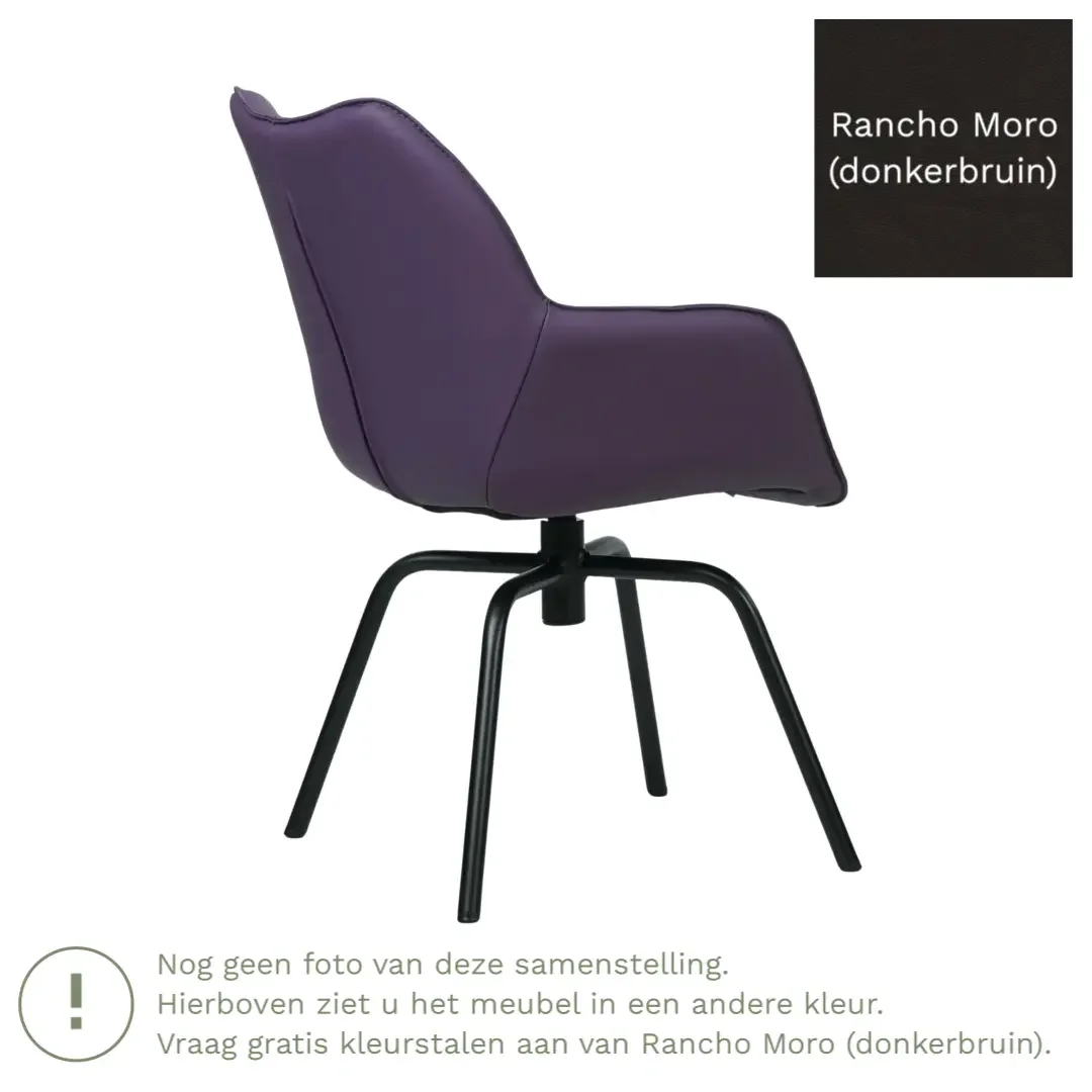 afbeelding van Leren draaibare eetkamerstoel Magic - Rancho Moro (donkerbruin) - Spinpoot staal rond zwart
