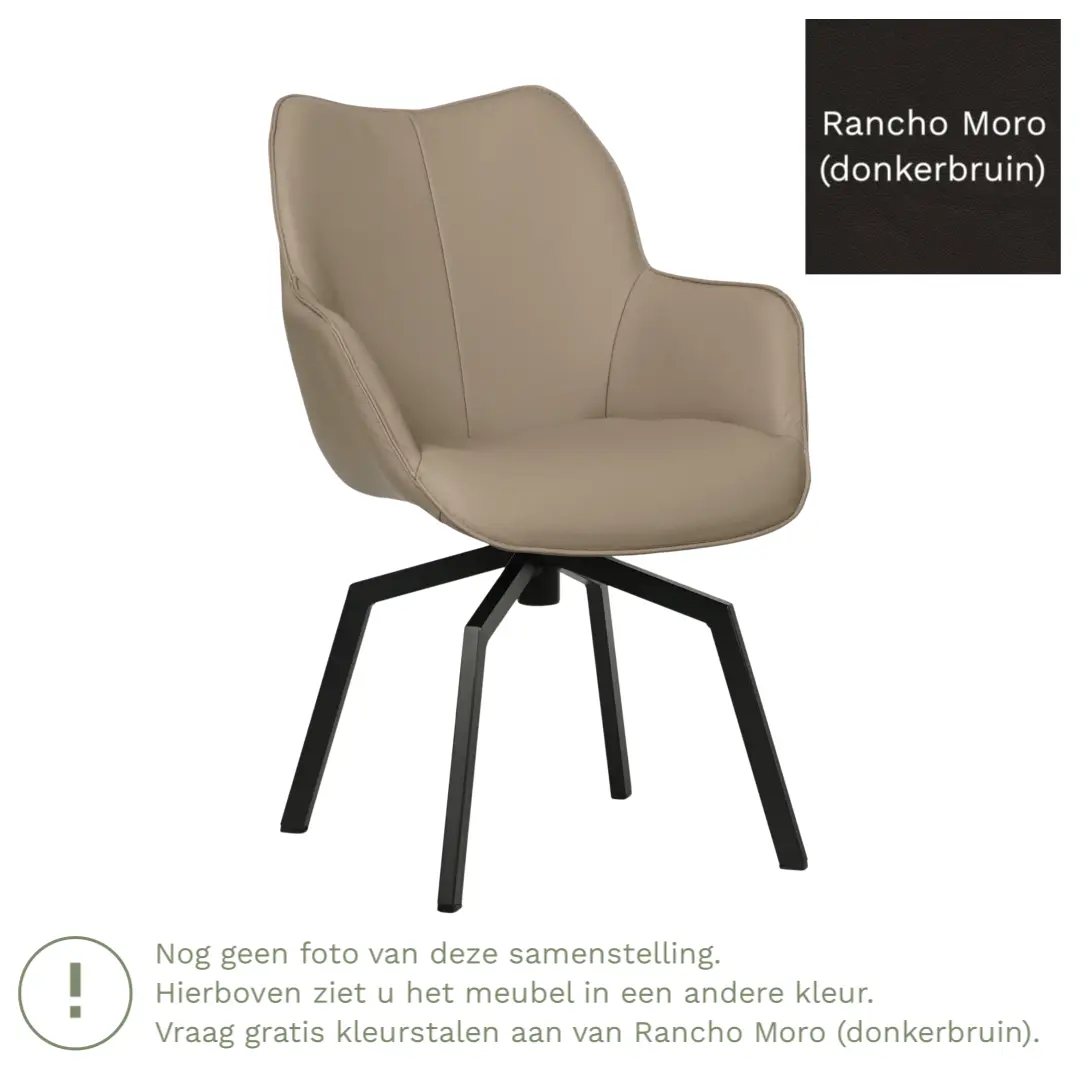 afbeelding van Leren draaibare eetkamerstoel Magic - Rancho Moro (donkerbruin) - Spinpoot staal vierkant zwart