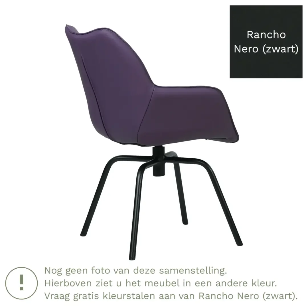 afbeelding van Leren draaibare eetkamerstoel Magic - Rancho Nero (zwart) - Spinpoot staal rond zwart