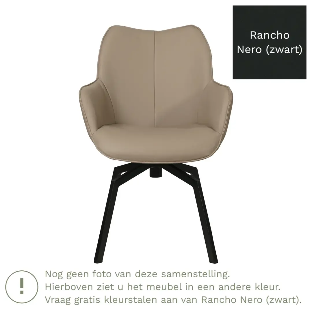 afbeelding van Leren draaibare eetkamerstoel Magic - Rancho Nero (zwart) - Spinpoot staal vierkant zwart
