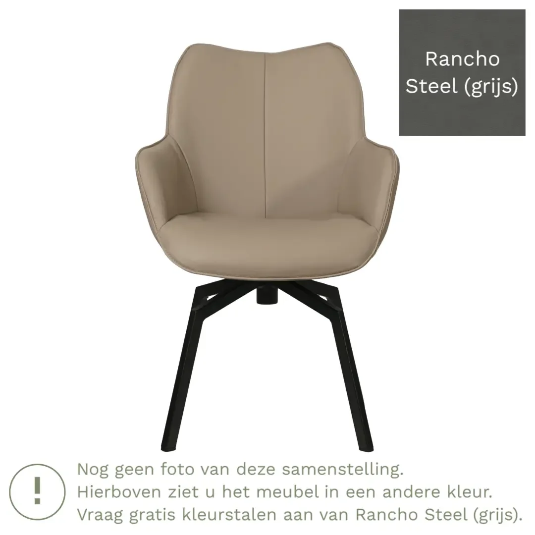 afbeelding van Leren draaibare eetkamerstoel Magic - Rancho Steel (grijs) - Spinpoot staal vierkant zwart