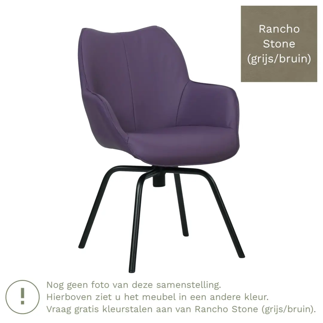 afbeelding van Leren draaibare eetkamerstoel Magic - Rancho Stone (grijs/bruin) - Spinpoot staal rond zwart
