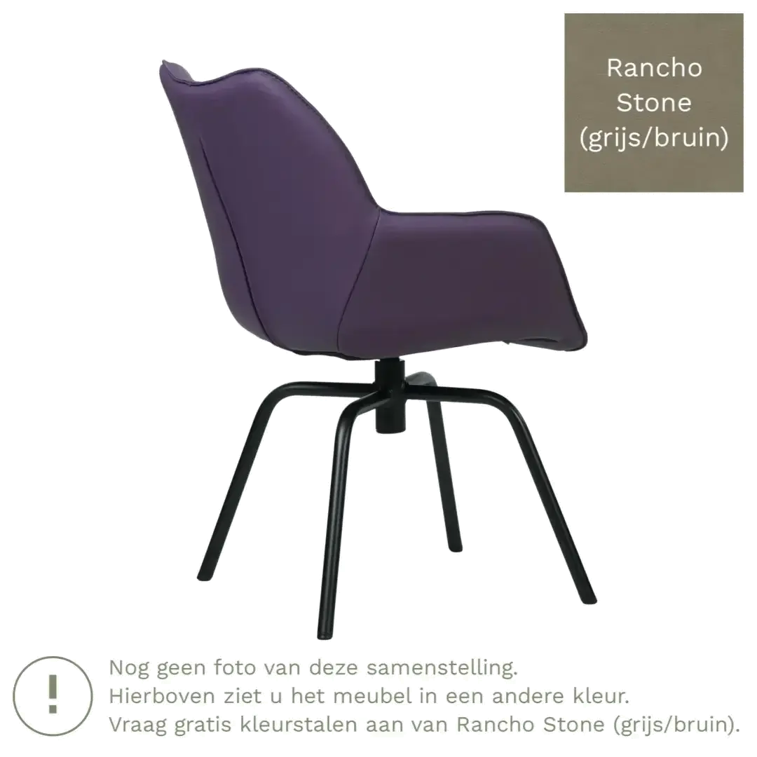 afbeelding van Leren draaibare eetkamerstoel Magic - Rancho Stone (grijs/bruin) - Spinpoot staal rond zwart