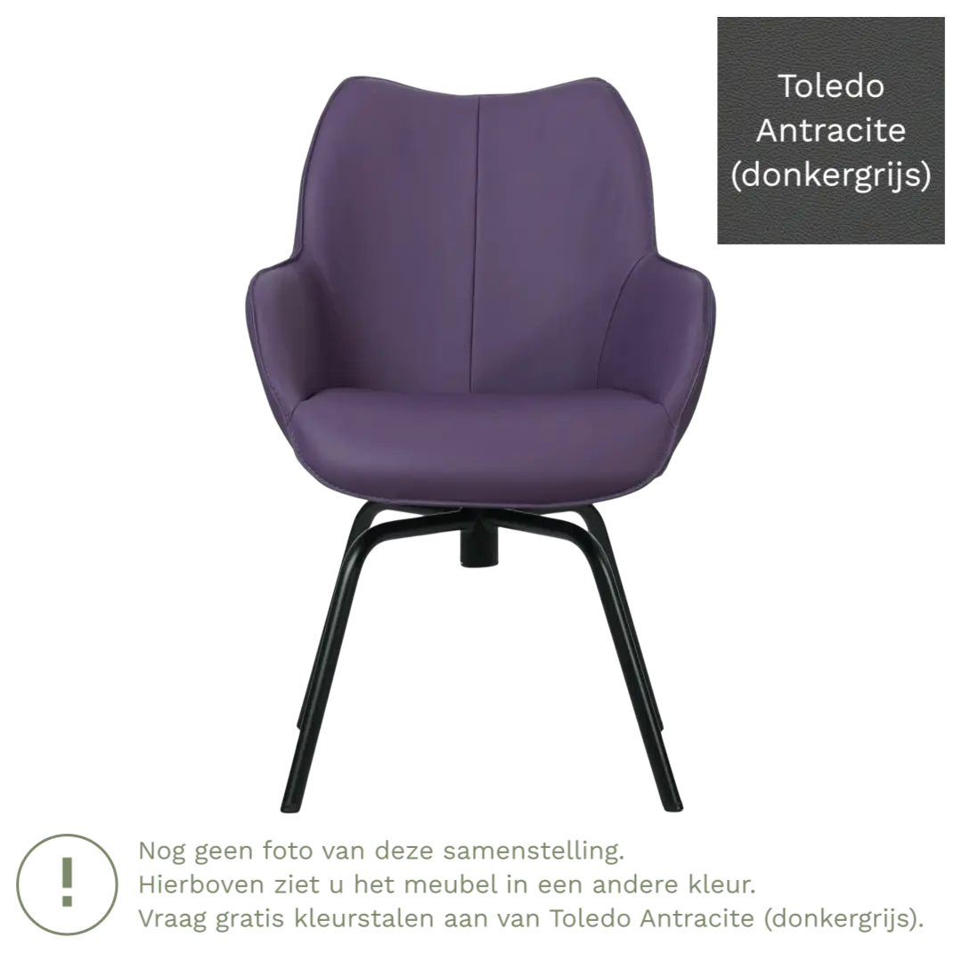 afbeelding van Leren draaibare eetkamerstoel Magic - Toledo Antracite (donkergrijs) - Spinpoot staal rond zwart