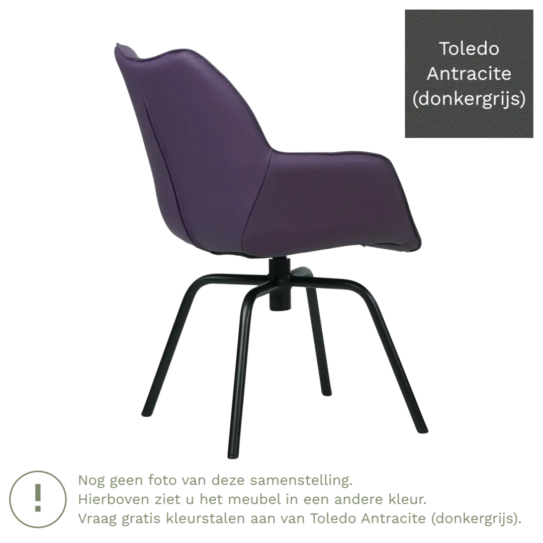 afbeelding van Leren draaibare eetkamerstoel Magic - Toledo Antracite (donkergrijs) - Spinpoot staal rond zwart