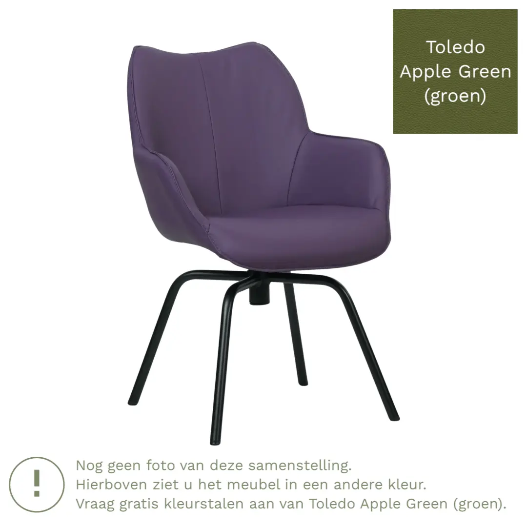 afbeelding van Leren draaibare eetkamerstoel Magic - Toledo Apple Green (groen) - Spinpoot staal rond zwart
