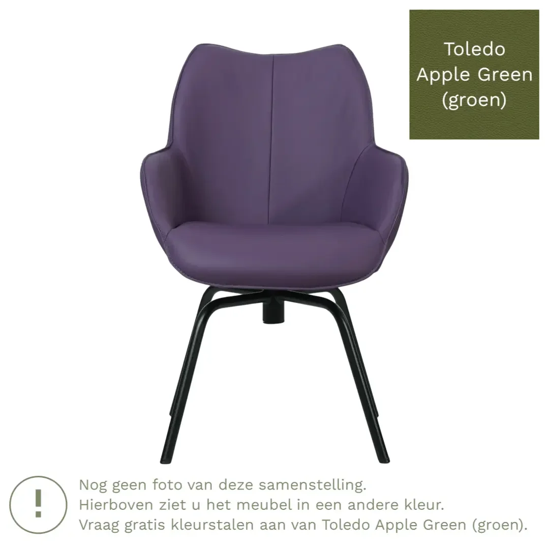 afbeelding van Leren draaibare eetkamerstoel Magic - Toledo Apple Green (groen) - Spinpoot staal rond zwart