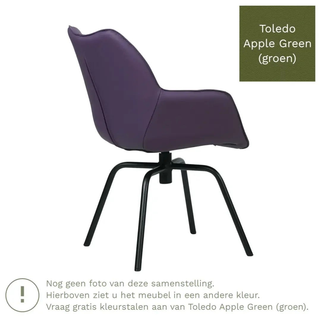 afbeelding van Leren draaibare eetkamerstoel Magic - Toledo Apple Green (groen) - Spinpoot staal rond zwart