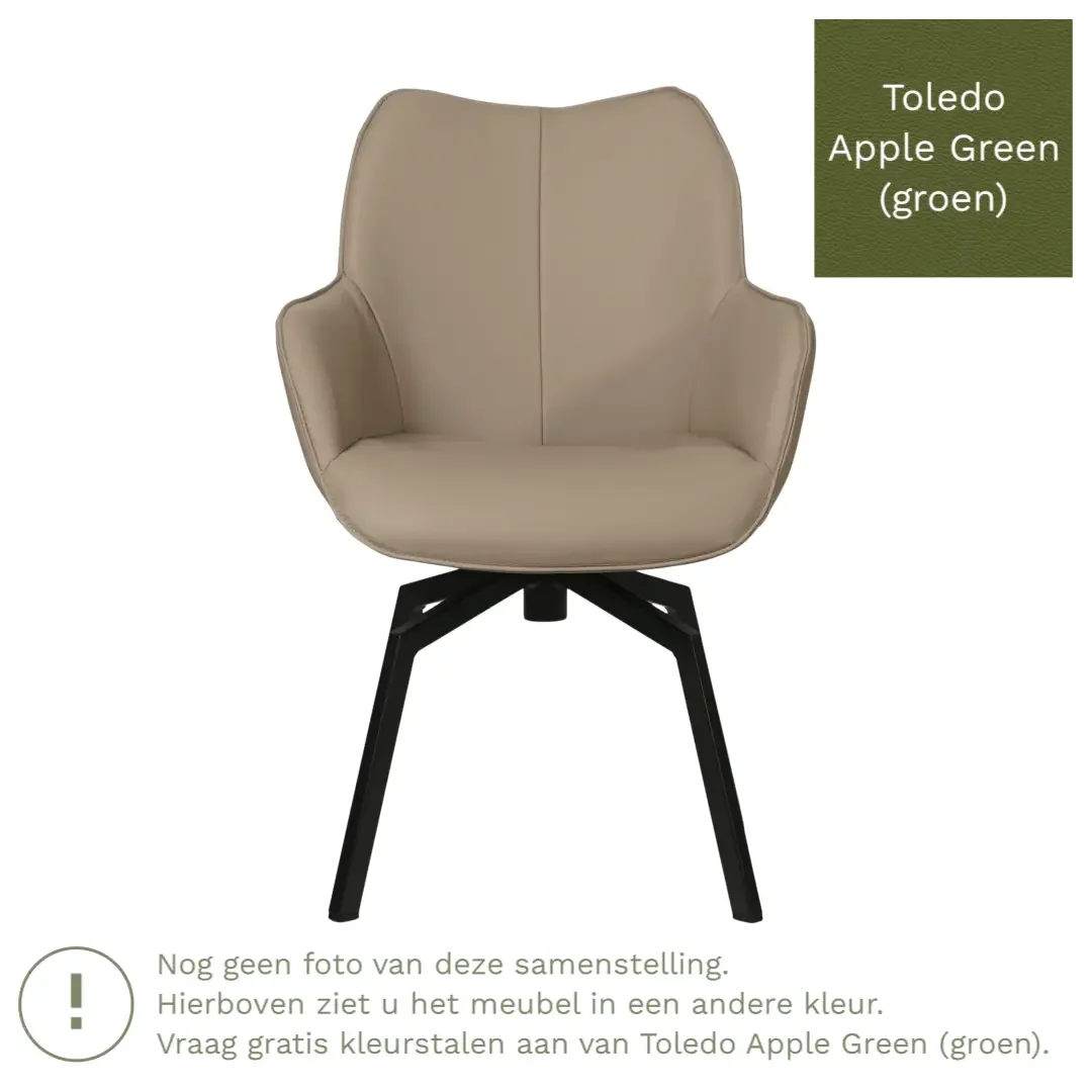afbeelding van Leren draaibare eetkamerstoel Magic - Toledo Apple Green (groen) - Spinpoot staal vierkant zwart