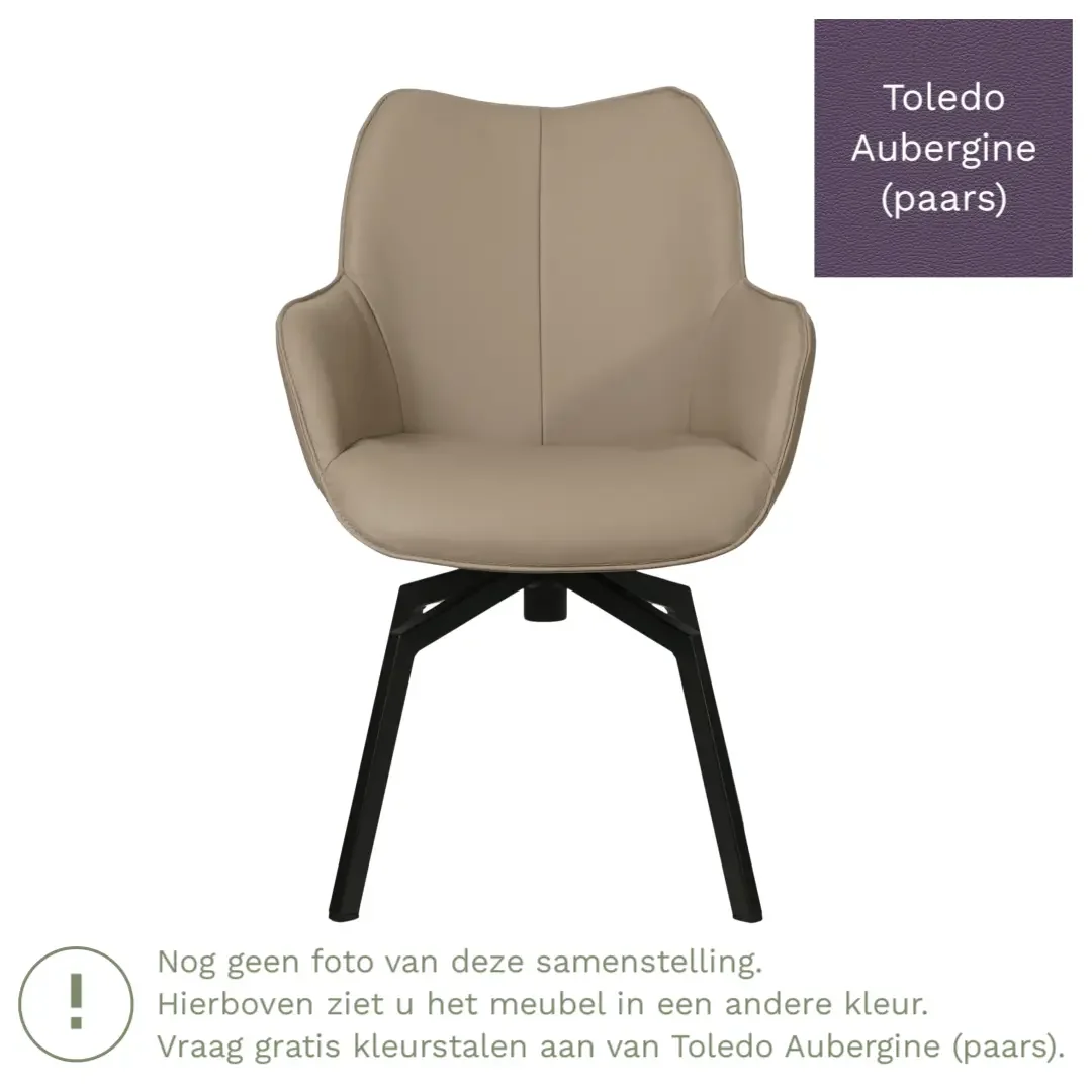 afbeelding van Leren draaibare eetkamerstoel Magic - Toledo Aubergine (paars) - Spinpoot staal vierkant zwart