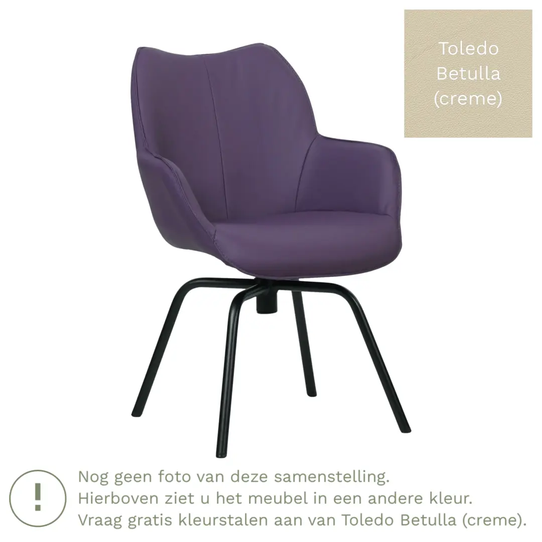 afbeelding van Leren draaibare eetkamerstoel Magic - Toledo Betulla (crème) - Spinpoot staal rond zwart