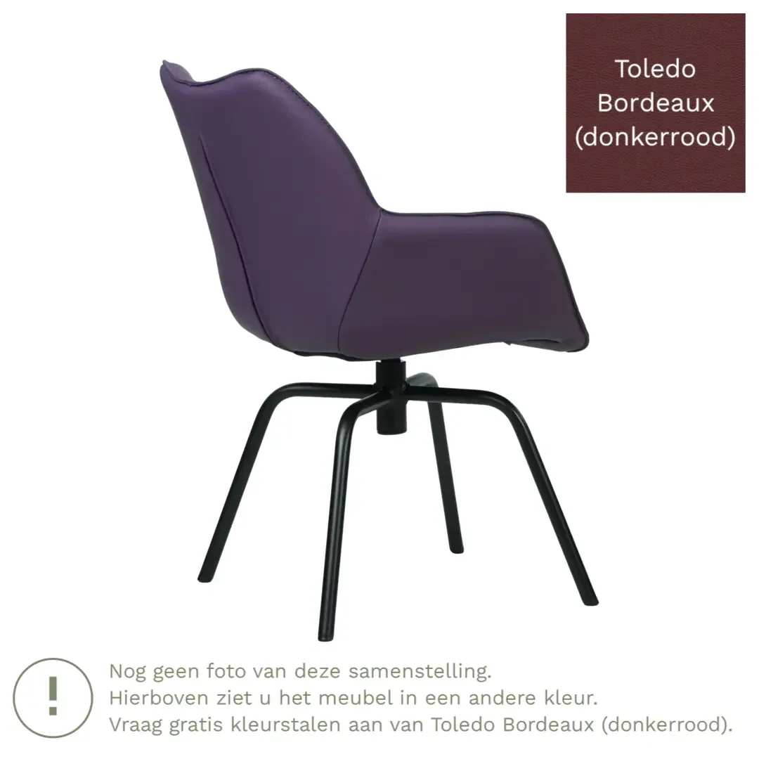 afbeelding van Leren draaibare eetkamerstoel Magic - Toledo Bordeaux (donkerrood) - Spinpoot staal rond zwart