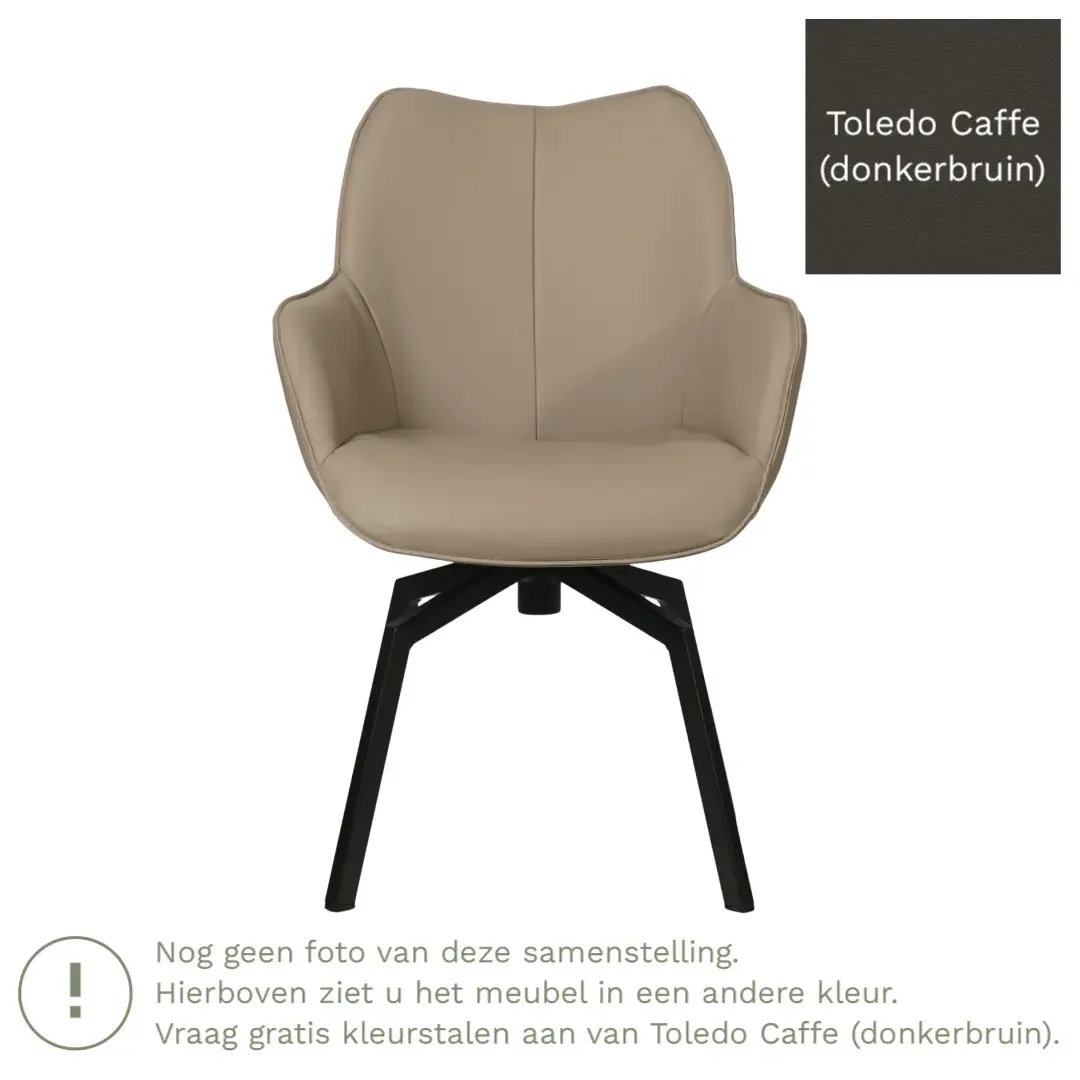 afbeelding van Leren draaibare eetkamerstoel Magic - Toledo Caffe (donkerbruin) - Spinpoot staal vierkant zwart