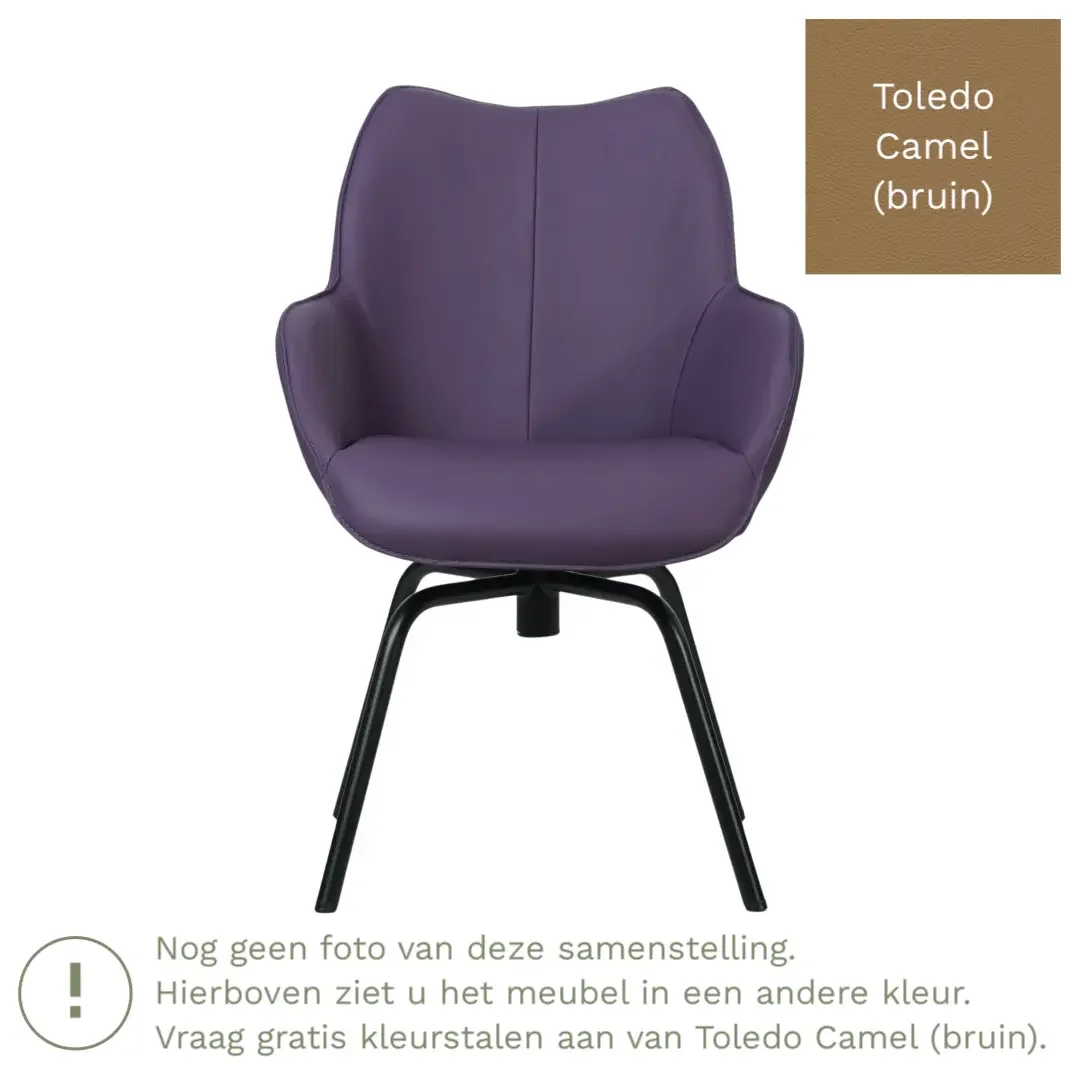 afbeelding van Leren draaibare eetkamerstoel Magic - Toledo Camel (bruin) - Spinpoot staal rond zwart