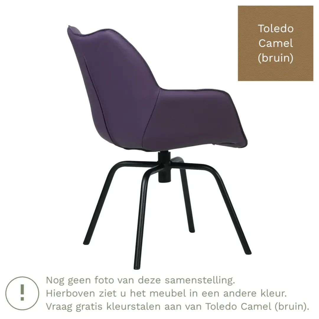 afbeelding van Leren draaibare eetkamerstoel Magic - Toledo Camel (bruin) - Spinpoot staal rond zwart