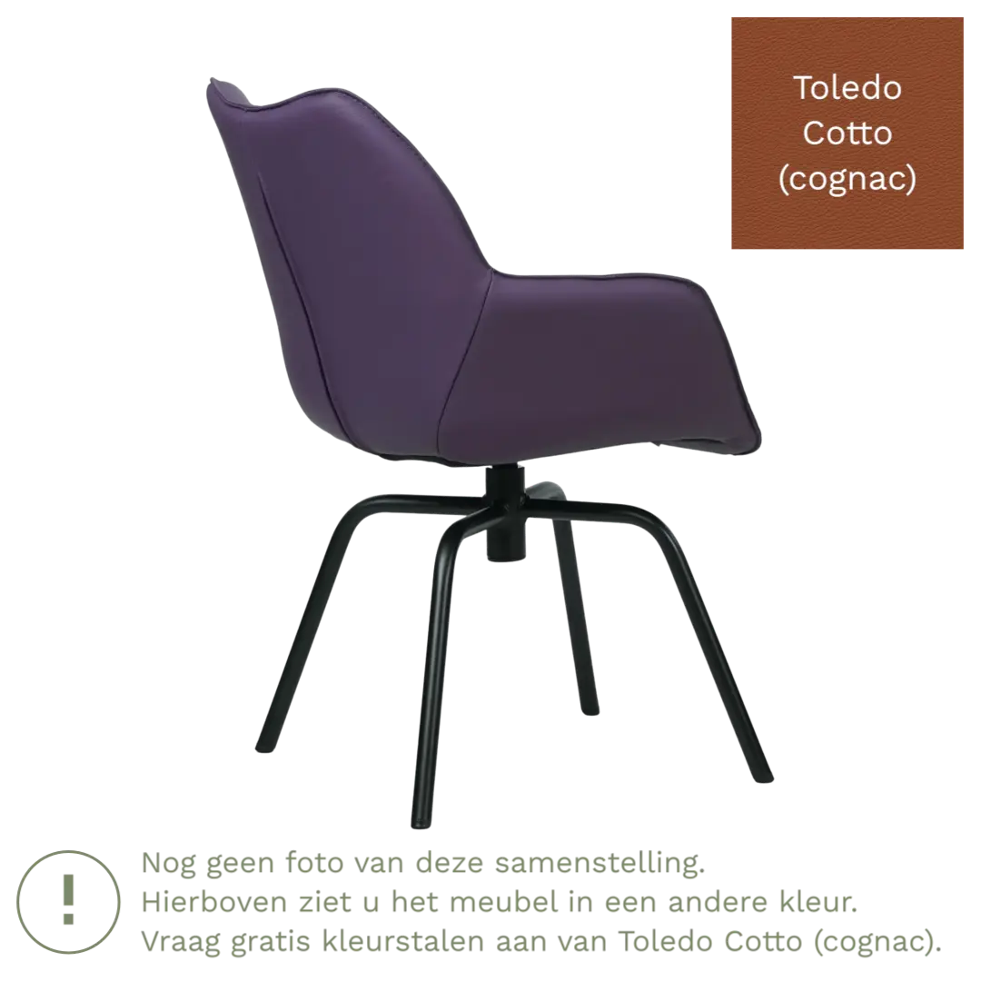 afbeelding van Leren draaibare eetkamerstoel Magic - Toledo Cotto (cognac) - Spinpoot staal rond zwart