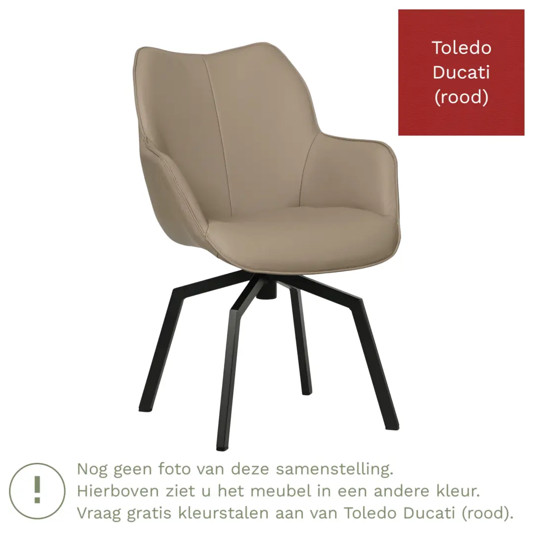 afbeelding van Leren draaibare eetkamerstoel Magic - Toledo Ducati (rood) - Spinpoot staal vierkant zwart