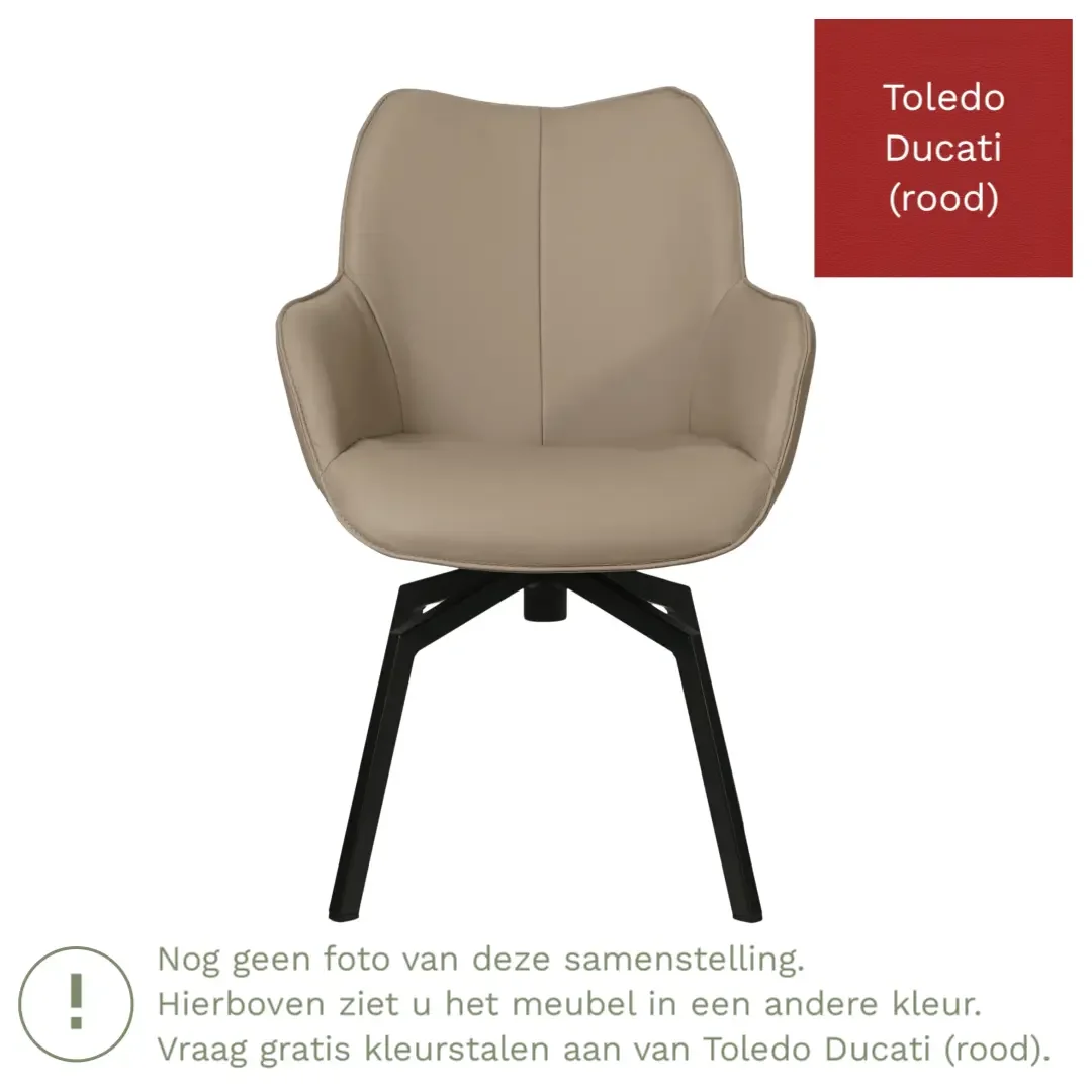 afbeelding van Leren draaibare eetkamerstoel Magic - Toledo Ducati (rood) - Spinpoot staal vierkant zwart