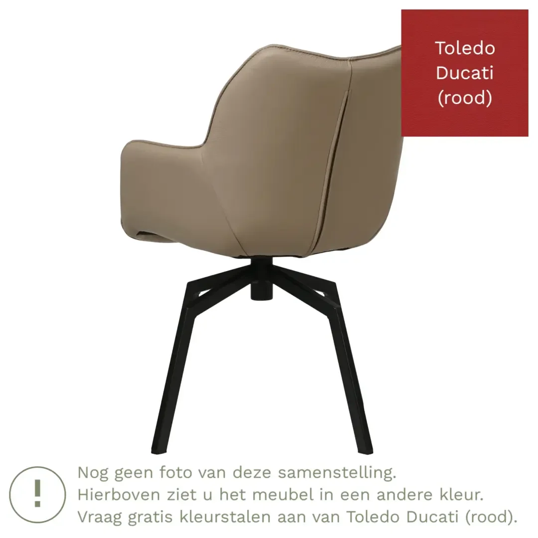 afbeelding van Leren draaibare eetkamerstoel Magic - Toledo Ducati (rood) - Spinpoot staal vierkant zwart