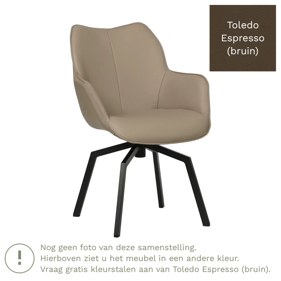 afbeelding van Leren draaibare eetkamerstoel Magic - Toledo Espresso (bruin) - Spinpoot staal vierkant zwart