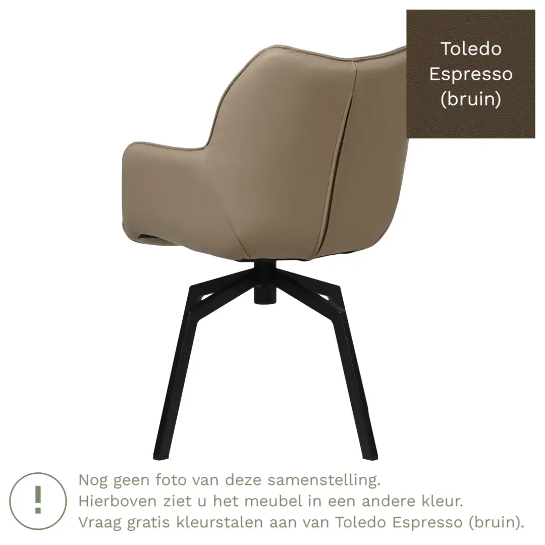 afbeelding van Leren draaibare eetkamerstoel Magic - Toledo Espresso (bruin) - Spinpoot staal vierkant zwart