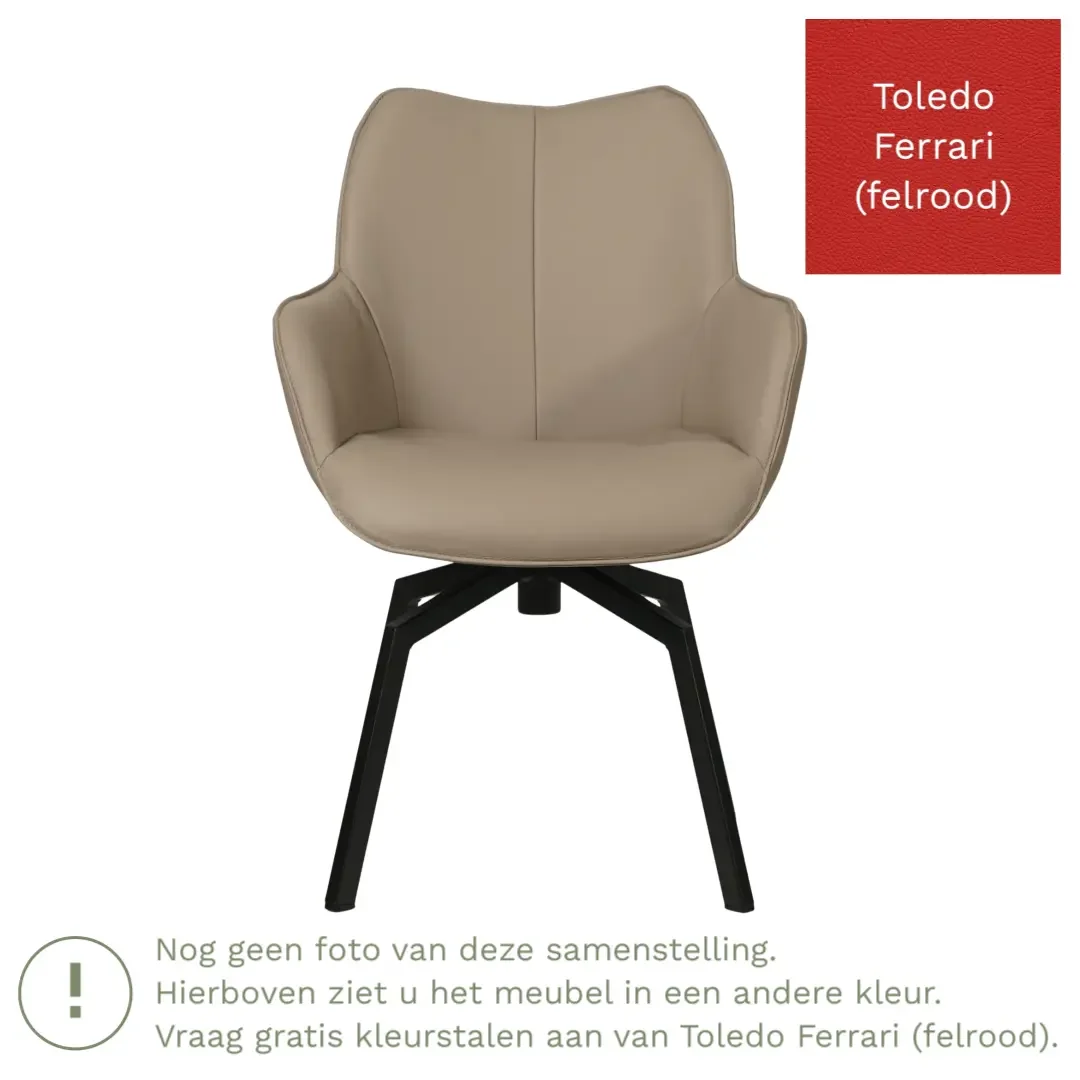 afbeelding van Leren draaibare eetkamerstoel Magic - Toledo Ferrari (felrood) - Spinpoot staal vierkant zwart
