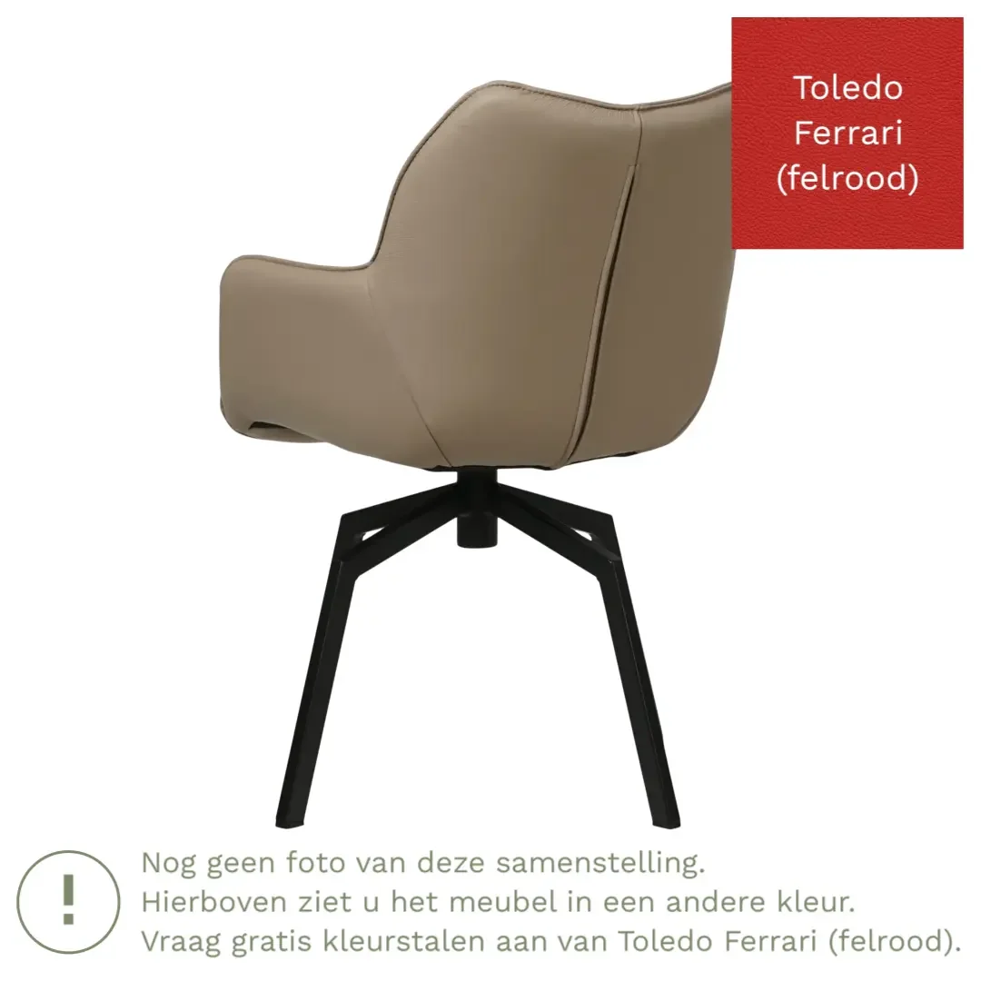 afbeelding van Leren draaibare eetkamerstoel Magic - Toledo Ferrari (felrood) - Spinpoot staal vierkant zwart